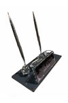BLACK CRYSTAL DESK NAMEPLATE WITH SILVER ACCESSORIES