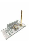 CRYSTAL DESK NAME PLATE WITH GOLDEN ACCESSORIES